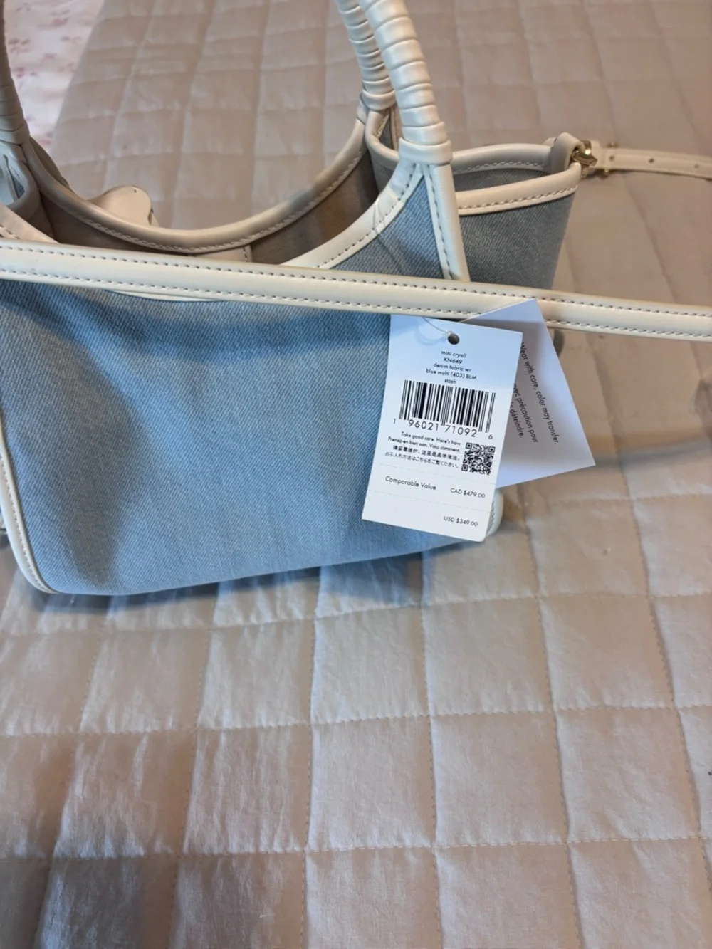 kate spade Light Blue and White Mini Tote Crossbody with Floral Charm - Picture 7 of 10